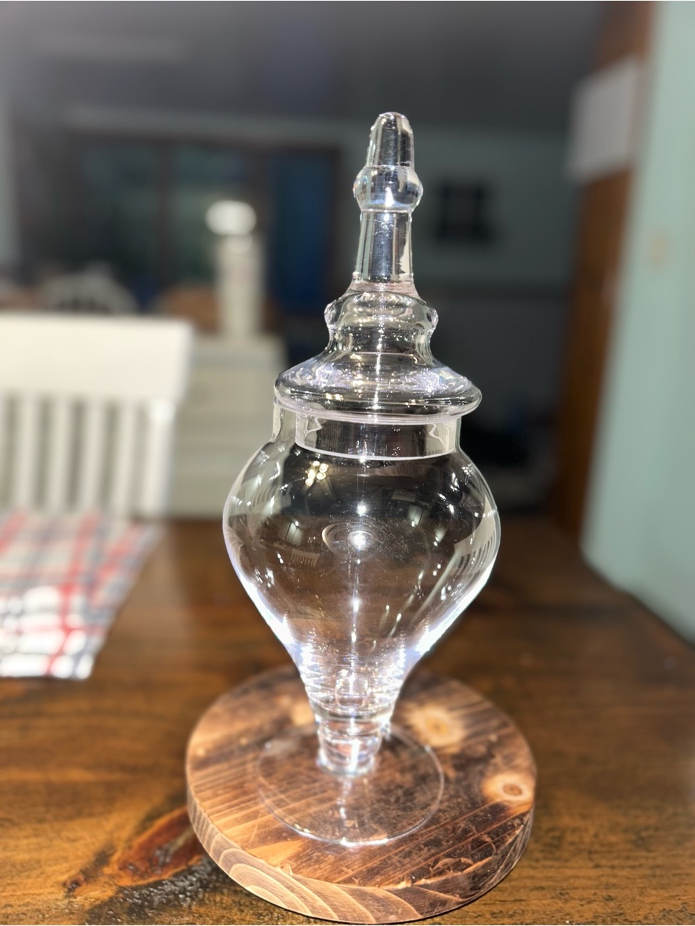 Blown Glass Apothecary 13”Lidded Jar Pedestal Base